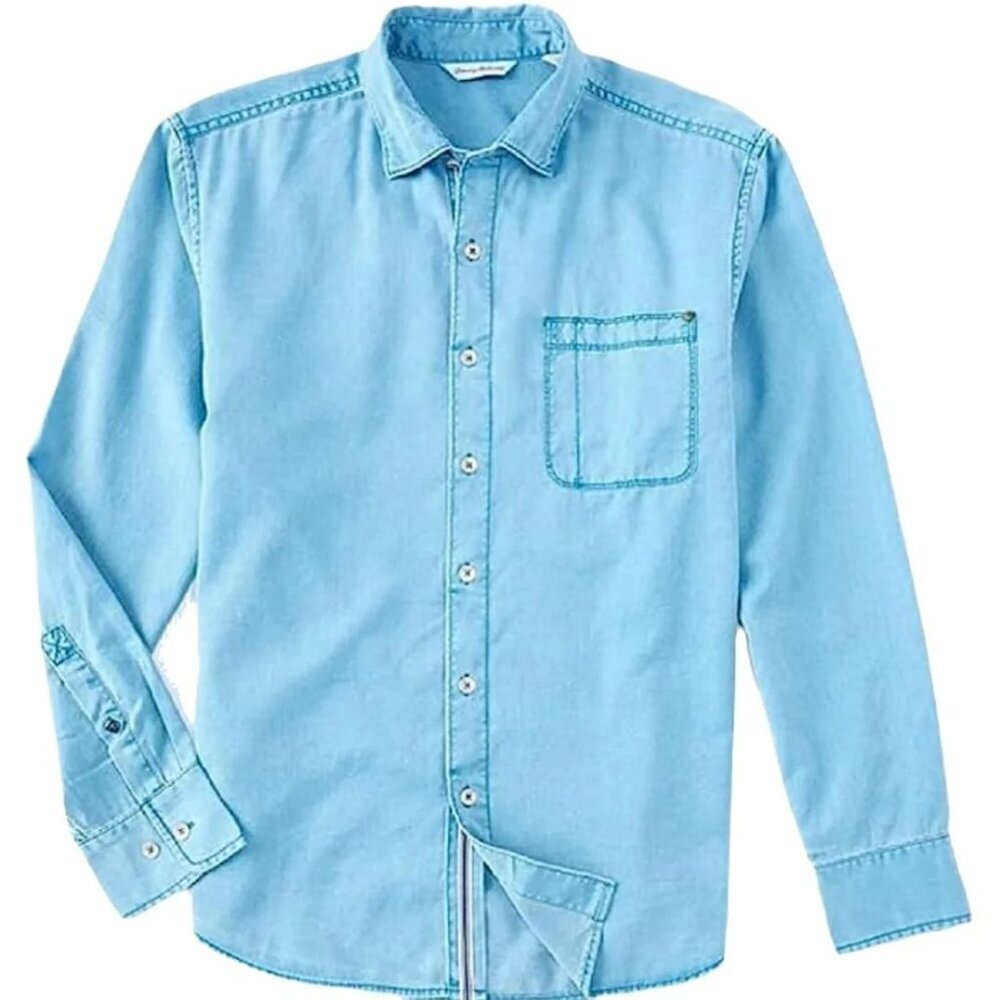 Tommy Bahama Mens Mambo Blue Long Sleeve Tahitian Twill Camp Shirt New 4xlb